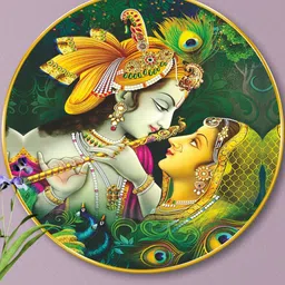 Myntra Elegant Homes Green & Yellow MDF Radha Krishna Religious Round Wall Art-16 Inch image 5