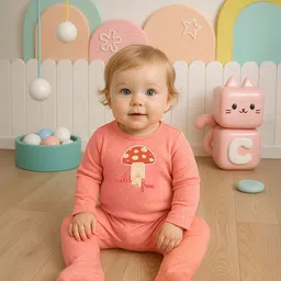 MINI KLUB Girls Text Embroidered Full Sleeve Sleepsuit-image-64