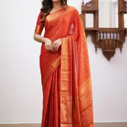 YAMUNE Woven Design Zari Heavy Work Banarasi Saree With Unstitched Blouse Piece-image-13