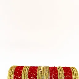 Adiba Fashion Factory Red Glass Artificial Stones & Beads Bangle image 1