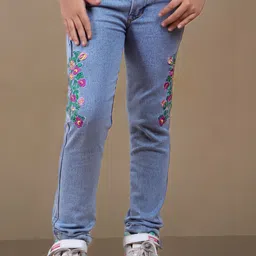 Nino Togs Girls Regular Fit Mid-Rise Light Fade Embroidered Stretchable Jeans-picture-39