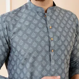 See Designs Ethnic Motifs Woven Design Mandarin Collar Straight Kurta With Pyjamas image 2