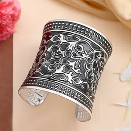VOJ Silver-Plated Stainless Steel Oxidised Cuff Bracelet image 1