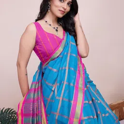 VARNI FABRICS Woven Design Zari Art Silk Ikat Saree image 2