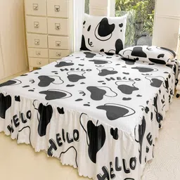 JC HOME White & Black Ethnic Motifs 140 TC Queen Bedsheet with 2 Pillow Covers image 4