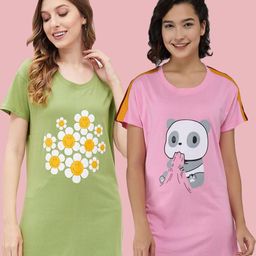 Christy World Women Pack Of 2 Floral Printed Short Sleeve Round Neck T-shirt-picture-33