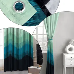 CASABLEU Teal Set of 2 Black Out Long Door Curtain image 3
