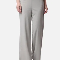 Popwings Women Solid Relaxed Flared High-Rise Easy Wash Trousers-image-15