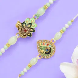 MEIRA JEWELLERY Set Of 2 Rakhi With Greeting Card & Roli Chawal image 2