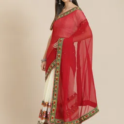 DIVASTRI Embellished Kutchi Embroidery Pure Georgette Half and Half Saree-picture-12