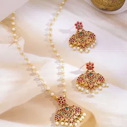 Rubans 22KT Gold-Plated Kundan-Studded & Pearls Beaded Jewellery Set-picture-16