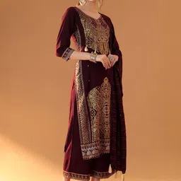 Tulsattva Women Ethnic Motifs Embroidered Regular Thread Work Kurta with Palazzos & With Dupatta image 4