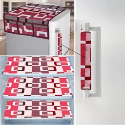 E-Retailer 5Pcs Red & White Printed Refrigerator Covers-image-0