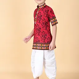 Cae Boys Ethnic Motifs Printed Mandarin Collar Pure Cotton Straight Kurta With Dhoti Pants image 2