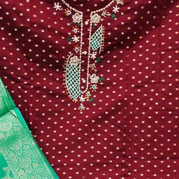 SAINOOR Floral Woven Design Beads & Stones Unstitched Dress Material image 5