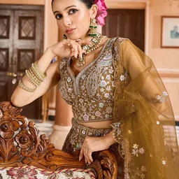 panchhi Embroidered Sequinned Semi-Stitched Lehenga & Unstitched Blouse With Dupatta image 5