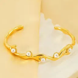 Fashion Frill Stainless Steel Gold-Plated Pearls Studded Charm Bracelet-picture-37