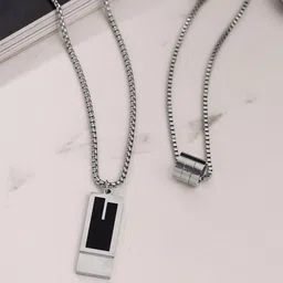 Yellow Chimes Men Set of 2 Stainless Steel Pendants with Chains-picture-24