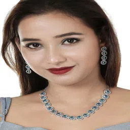 Gemron Jewel Rhodium-Plated Cubic Zirconia & American Diamond Studded Jewellery Set image 4