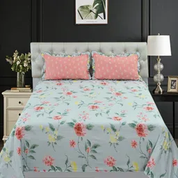 BREVARD Blue Floral Printed 210 TC King Bedsheet Set 2.74m x 2.74m-image-28