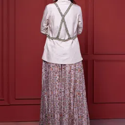 GloballyRonakRBafna Printed Round Neck Crop Top & Jacket With Palazzos Co-Ords image 3