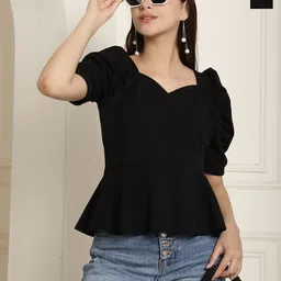 metronaut MetronautWomen Pack Of 2 Sweetheart Neck Puff Sleeve Peplum Top-picture-36