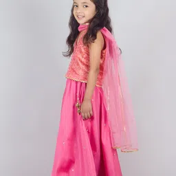 Tangerine Closet Girls Sequinned Ready to Wear Lehenga & Blouse With Dupatta image 3