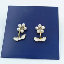 KRENOZ Gold-Plated Stainless Steel Stone Studded & Beaded Mini Floral Studs-picture-33