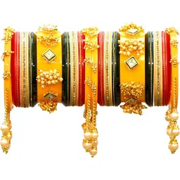 Zindura Pack Of 2 Gold-Plated Pearl Studded & Beaded Chuda Bangles-picture-19