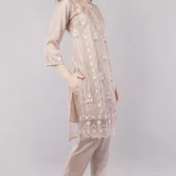 JIDI FASHION Floral Embroidered Thread Work Organza Straight Kurta & Trouser With Dupatta image 5