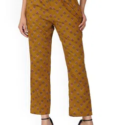 30 Looks Women Dark Mustard Cotton Printed Bottom-image-80