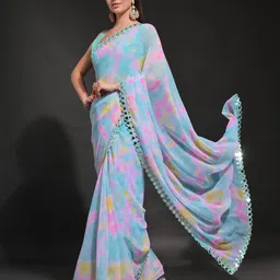 DIVASTRI Mirror Work Poly Georgette Saree image 3