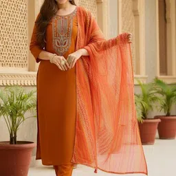 JISHNAM Women Ethnic Motifs Embroidered Regular Thread Work Kurta with Trousers & With Dupatta-picture-17