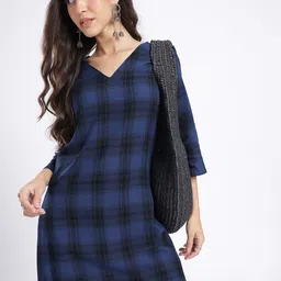 Anouk Rustic Checked V-Neck Straight Kurta image 1