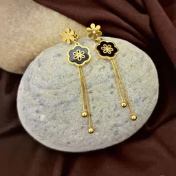 Zevarly Gold-Plated Floral Drop Earrings-image-11
