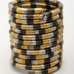 Moedbuille Gold-Plated Layered Design Dual-Toned Tribal Cuff Bracelet image 4
