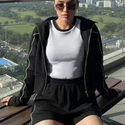 Mast & Harbour Shirt Collar Long Sleeves Sweatshirt With Shorts-picture-12