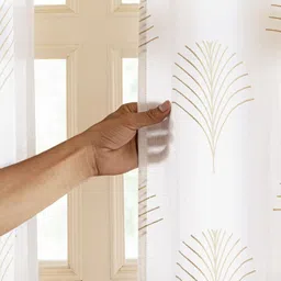 HOMEMONDE White & Gold-Toned 2 Pieces Floral Printed Sheer Long Door Curtains image 2