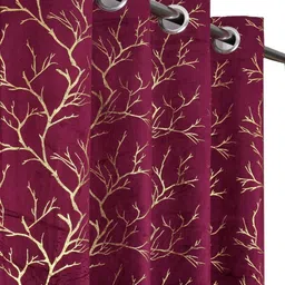 GEET CREATIONS Violet & Gold-Toned Abstract Printed Velvet Room Darkening Door Curtain-image-58