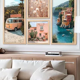 Kotart Brown & Blue 4 Pieces Wood Abstract Wall Paintings image 5