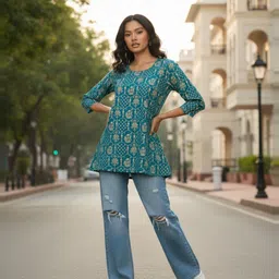 Anouk Rustic Ethnic Motifs Foil Work Straight Kurti image 3