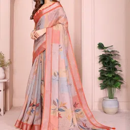 Jhumki creation Floral Linen Blend Handloom Saree-picture-41
