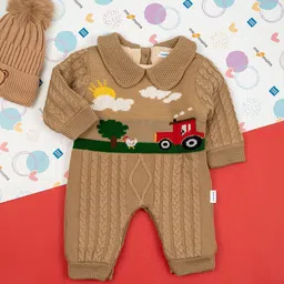 MeeMee Infants Printed Romper With Farm Scene & Cable Knit Design-picture-21