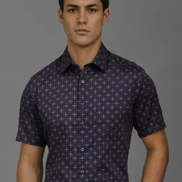 Louis Philippe Slim Fit Floral Printed Short Sleeves Formal Shirt-image-7