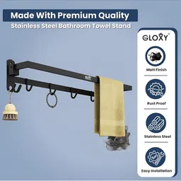 GLOXY Black Solid Stainless Steel Towel Rod image 2