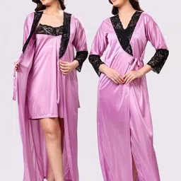 NIGHT KEYS Solid Short Sleeves Maxi Sweat Nightdress-image-50