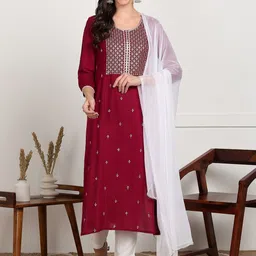 PURVIJA KURTIES Floral Embroidered Sequinned Kurta With Trousers & Dupatta-picture-13