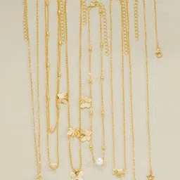 YouBella Set of 6 Gold-Plated Beaded Heart & Butterfly Shaped Chains image 2