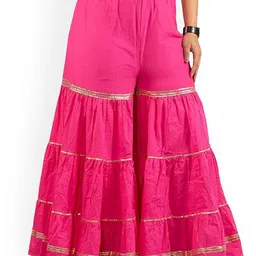 MIXFIT Women Solid Flared Cotton Palazzos image 2