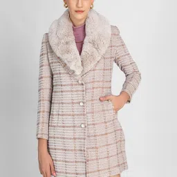 Mast & Harbour Checked Single-Breasted Fur Collar Overcoat-picture-20